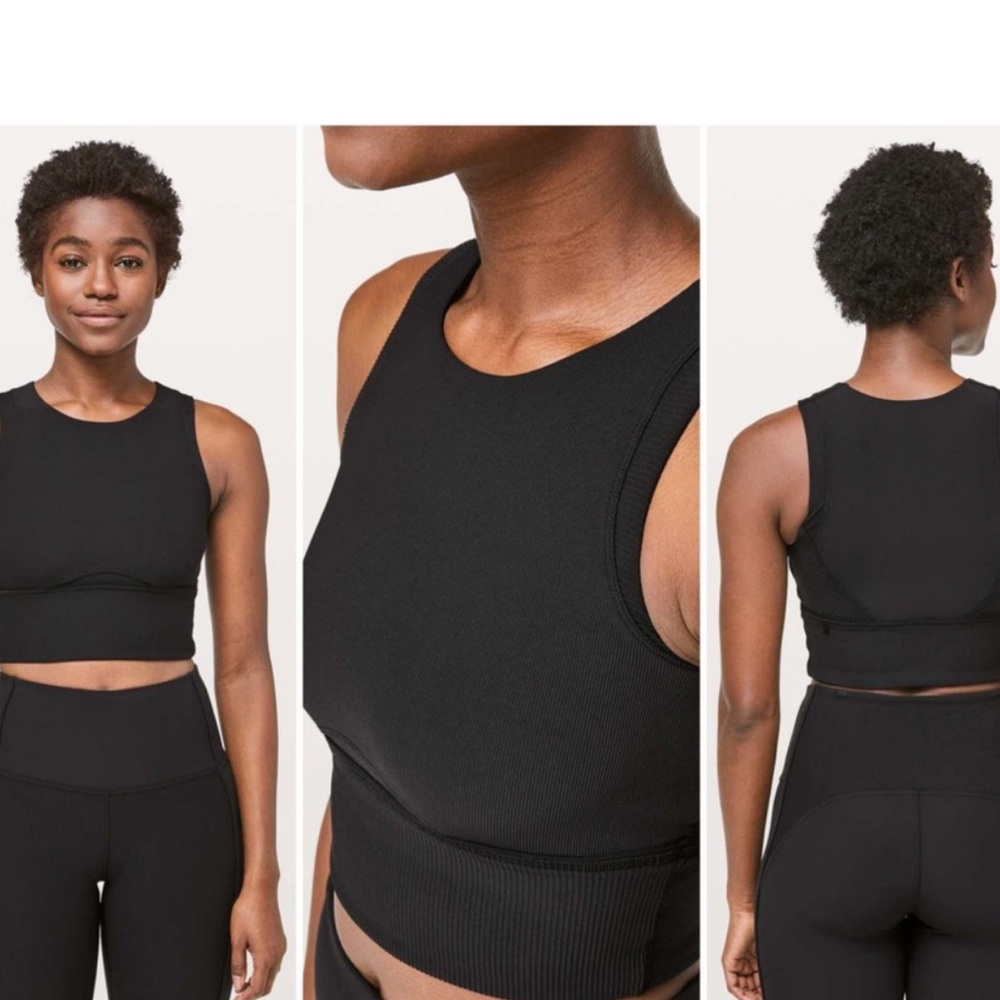 Lululemon Kick Serve Bra Texture Black Size 10 Crop Top Bra Long Line #W2BLFS